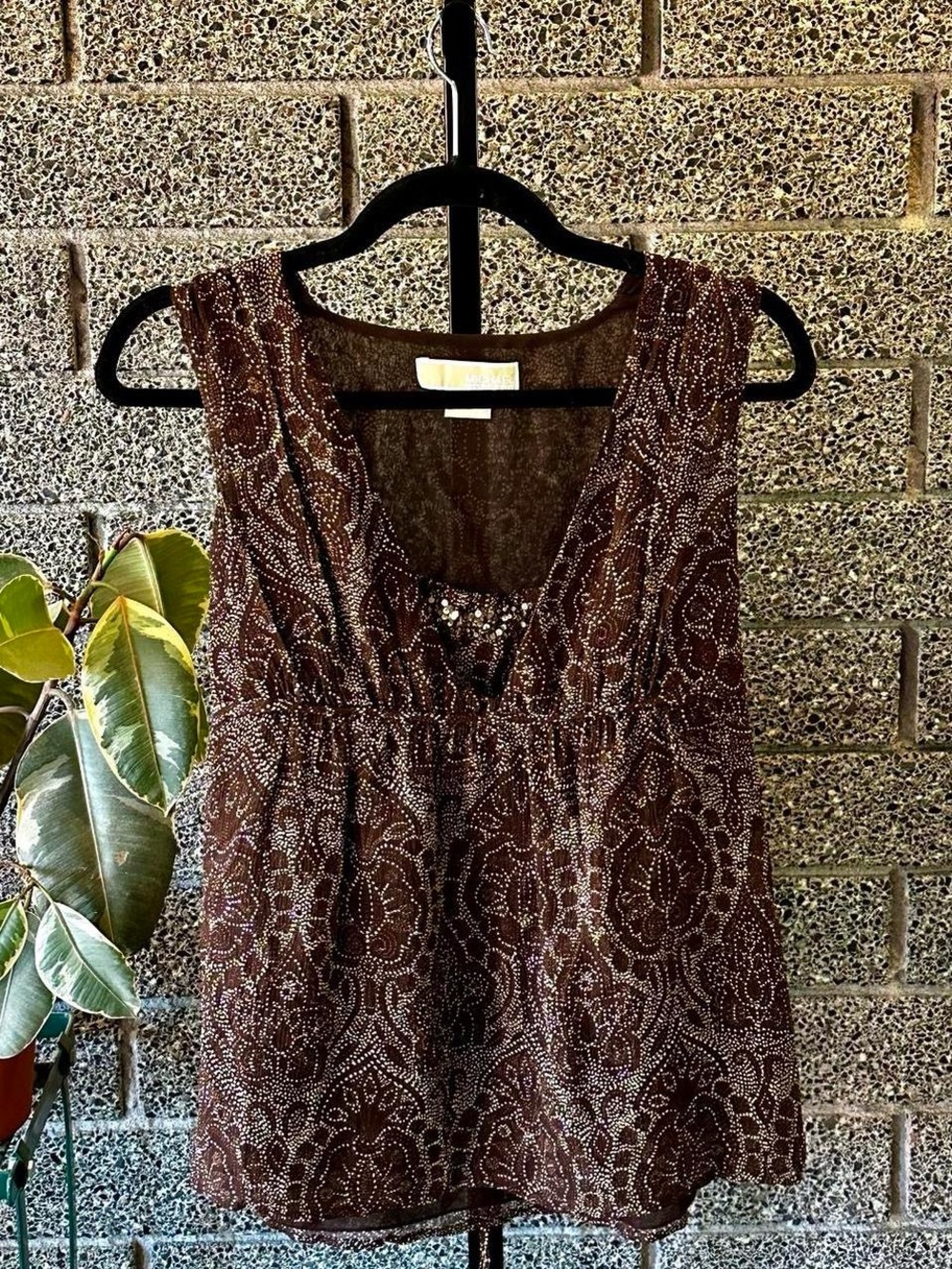 Y2K 2000s Aesthetic Silk Paisley Michael Kors Brown Blouse